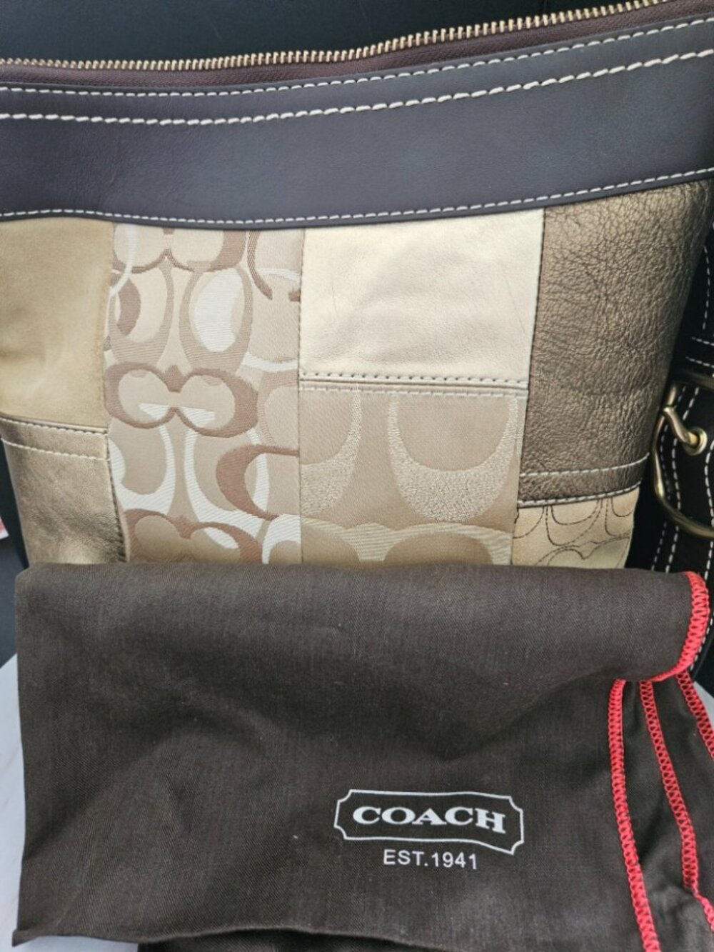 Coach Hobo Crossbody Patch Work Brown & Gold bag No. G0771-10387 -EUC (VINTAGE) - Picture 15 of 15